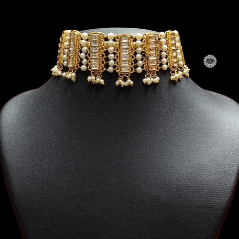 White Kundan Bridal Choker Necklace with pearls, Gold plated 925 Silver Kundan beaded necklace, pearl drop choker